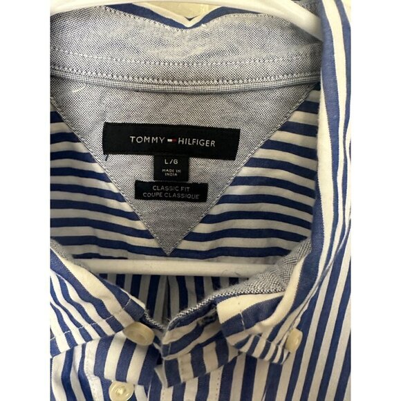 TOMMY HILFILGER Blue & White Striped Button Shirt Size Large - Picture 3 of 3